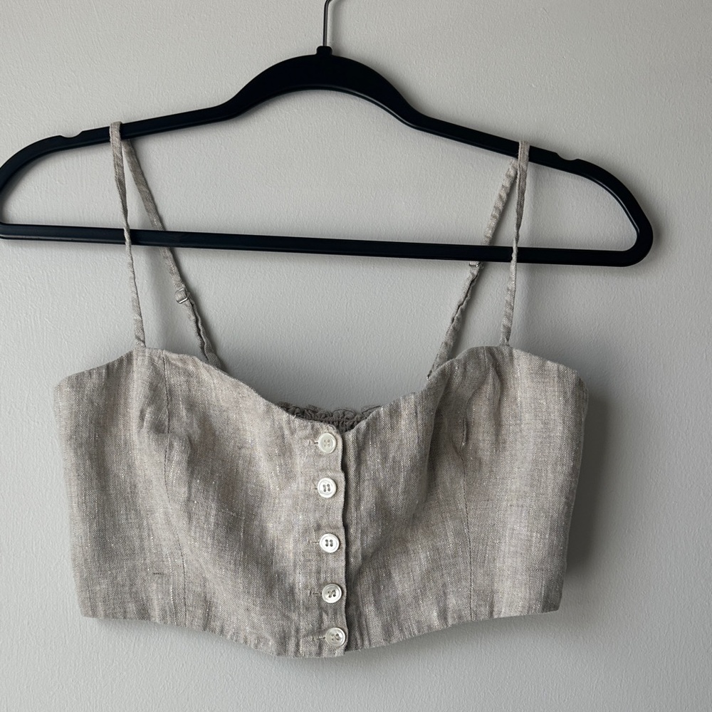 Reformation Cream Linen Crop Top Tank Size 6